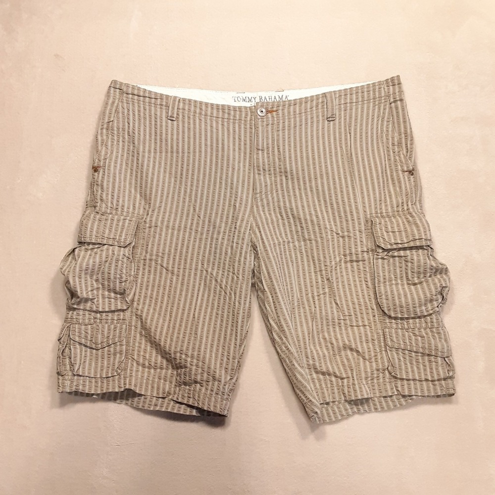 Tommy Bahama Mens Seersucker Striped Cargo Shorts 42 Gray Utility Hiking